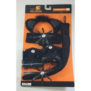 Black Cat Cosplay Costume Halloween Play Dress Up 5 Piece Accessory